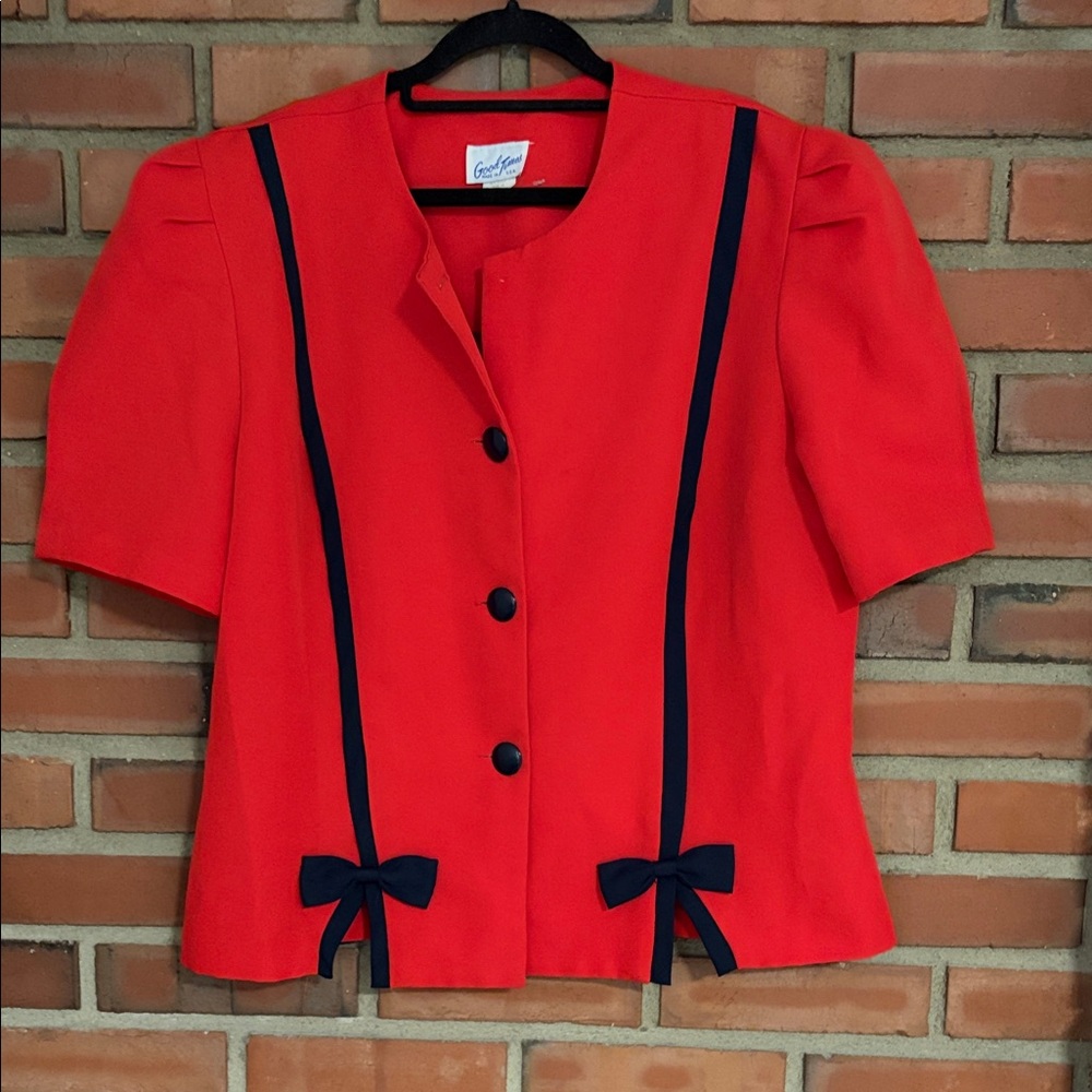 Good times beauty counter poly 16US Red Short Sleeve Blazer bow Blue Accents 60s